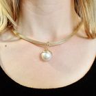 Image 2 of Gold mesh link necklace with pearl pendant
