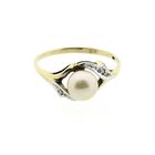 Image 2 of Gold ring with pearl and diamonds; 0.02 ct.