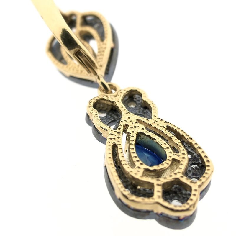 Image 7 of Gold/silver earrings with sapphire and diamond; Approx. 0.52 ct.