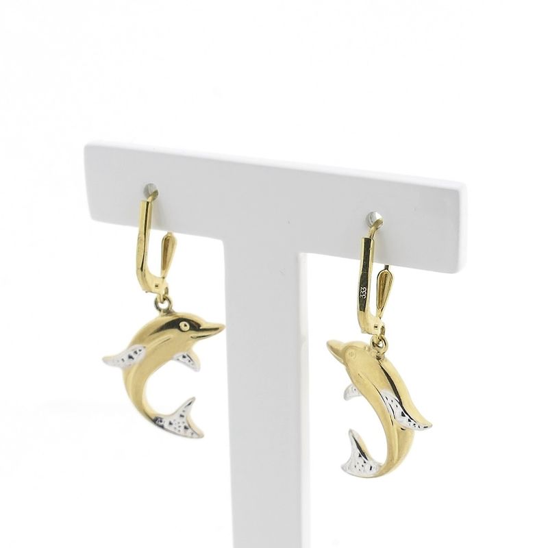 Image 4 of 8-karat bicolor dolphin earrings