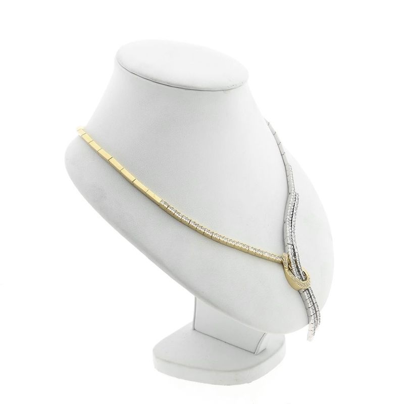 Image 3 of Bicolor Gold Bar Necklace with Zirconia