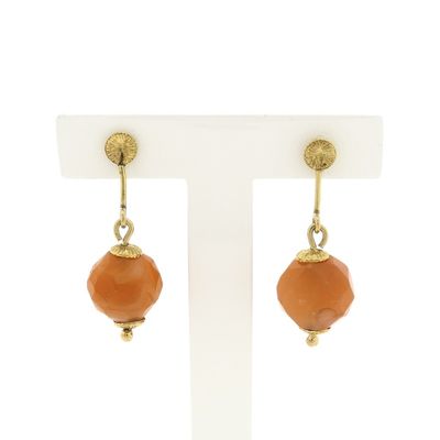 Image 1 of Gold earrings with carnelian band agate