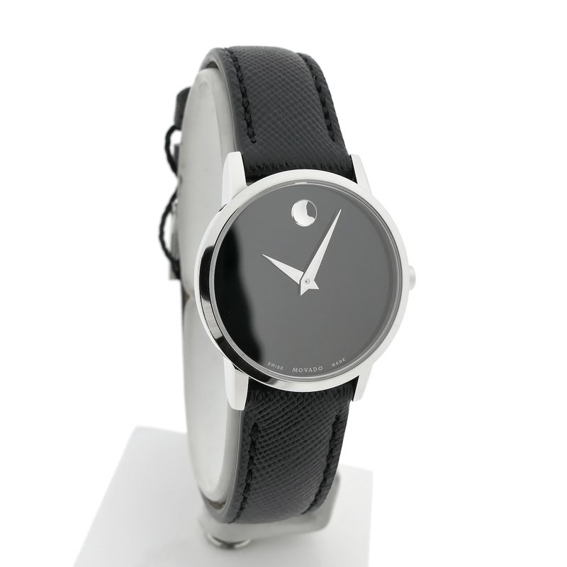 Image 3 of Movado Museum Classic; Steel women's watch with black dial and leather strap; 0607220