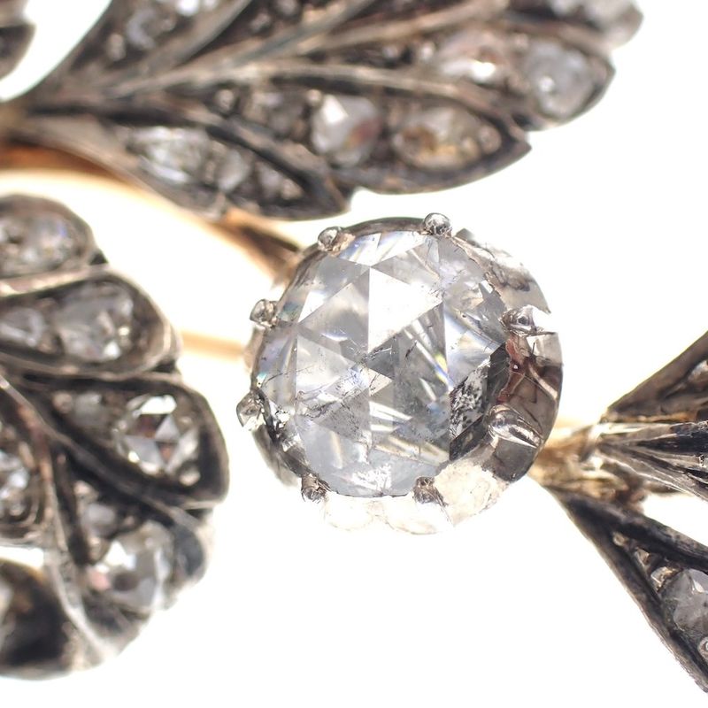 Image 6 of Antique gold and silver brooch with diamonds; approx. 1.00 ct.