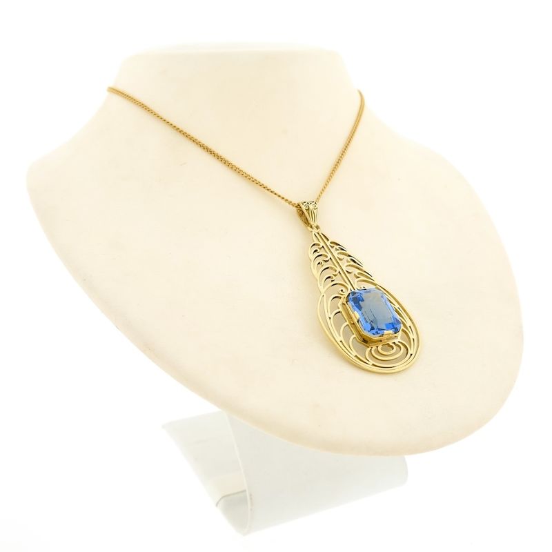 Image 8 of Gold pendant with light blue tourmaline.