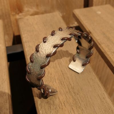 Image 1 of Silver JWLZ leather bracelet; Size S/M