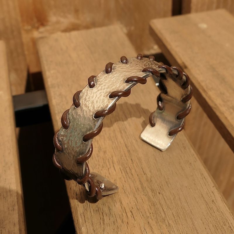 Image 1 of Silver JWLZ leather bracelet; Size S/M