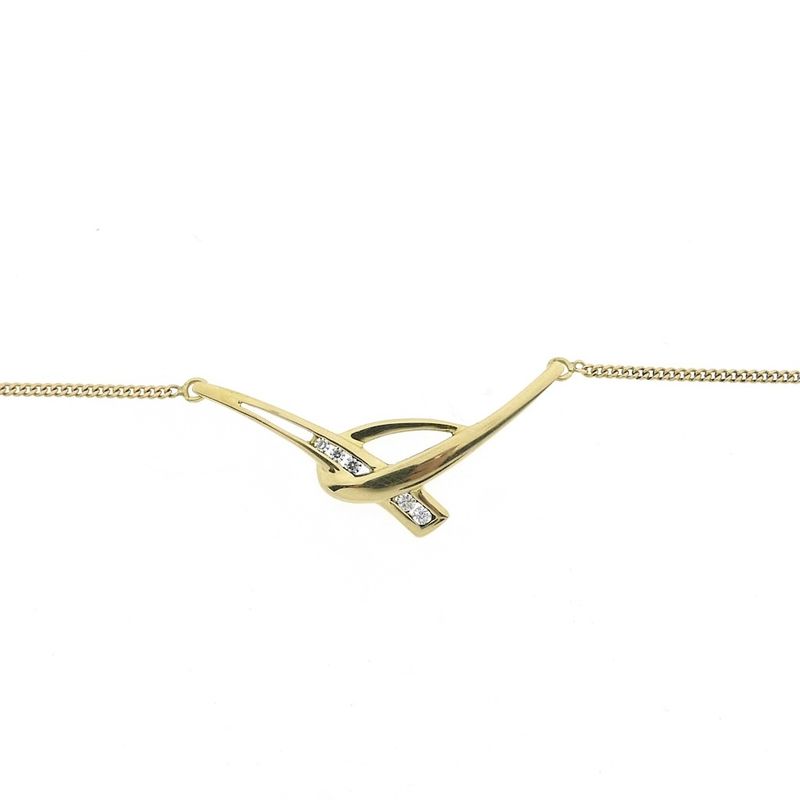 Image 7 of Gold gourmet link necklace with fixed pendant | 42 cm | Zirconia