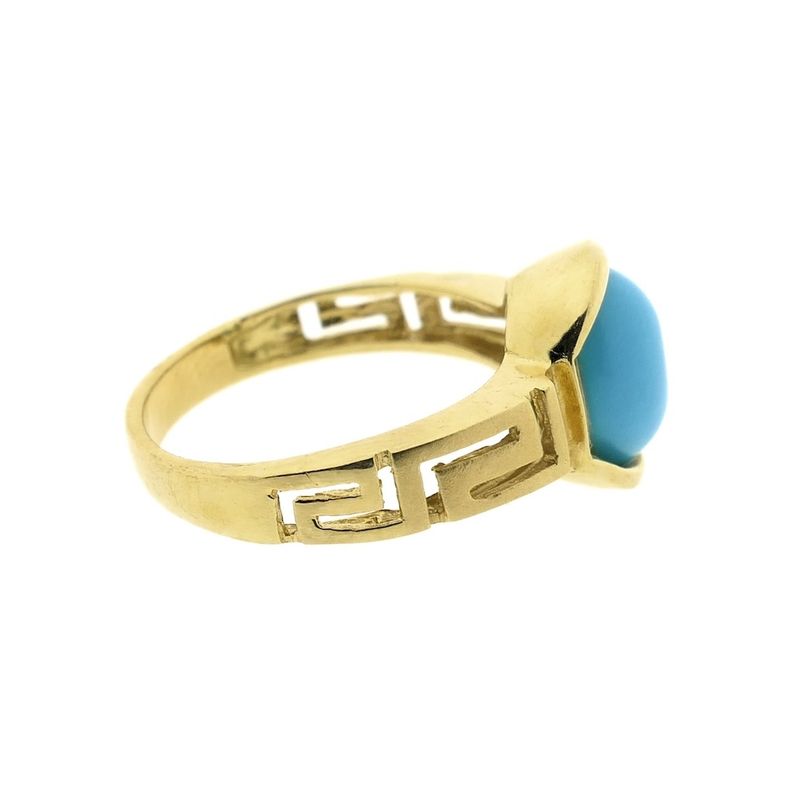 Image 5 of Vintage gold ring with meander pattern and turquoise