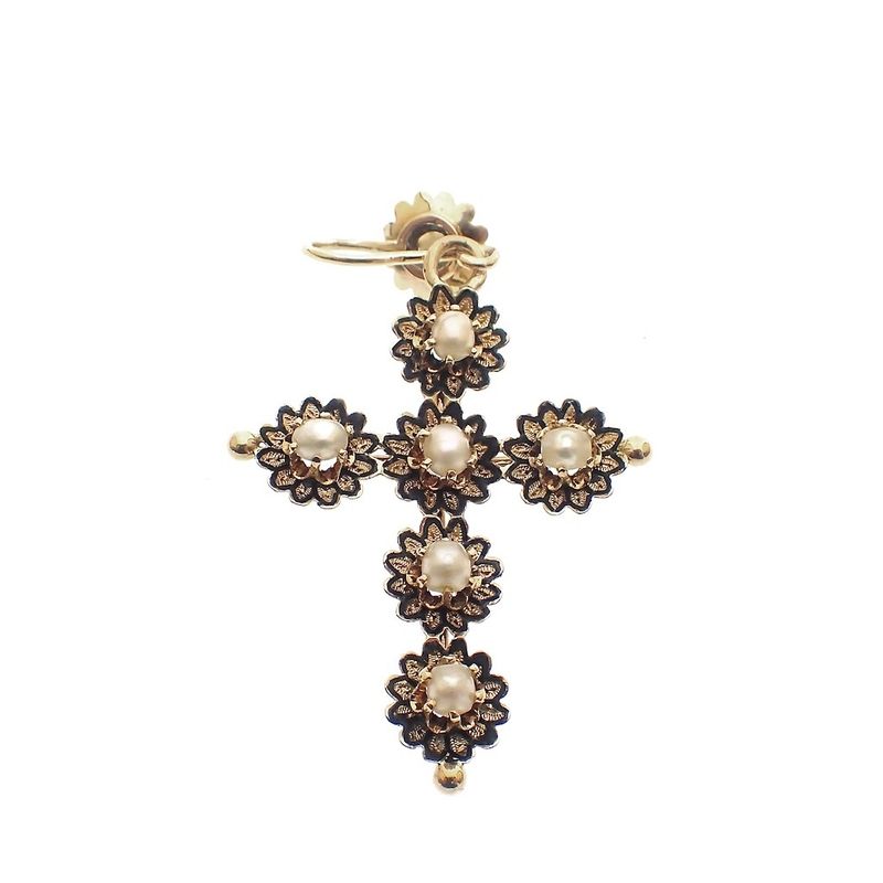 Image 1 of Gold Victorian pendant of a cross with pearl