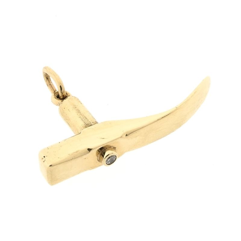 Image 6 of Gold pendant of a paver's hammer with zirconia