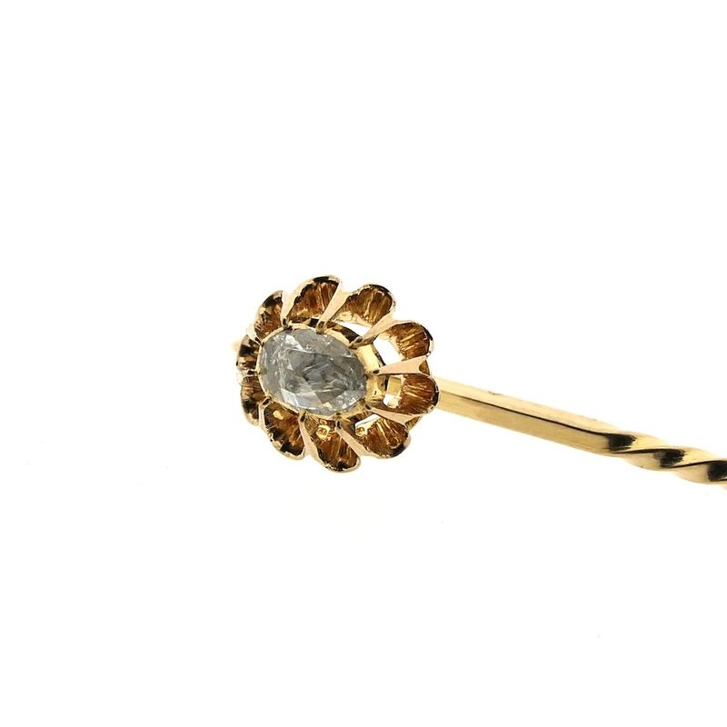 Image 4 of Gold lapel pin, tie pin with rose-cut diamond | Approx. 0.10 ct.