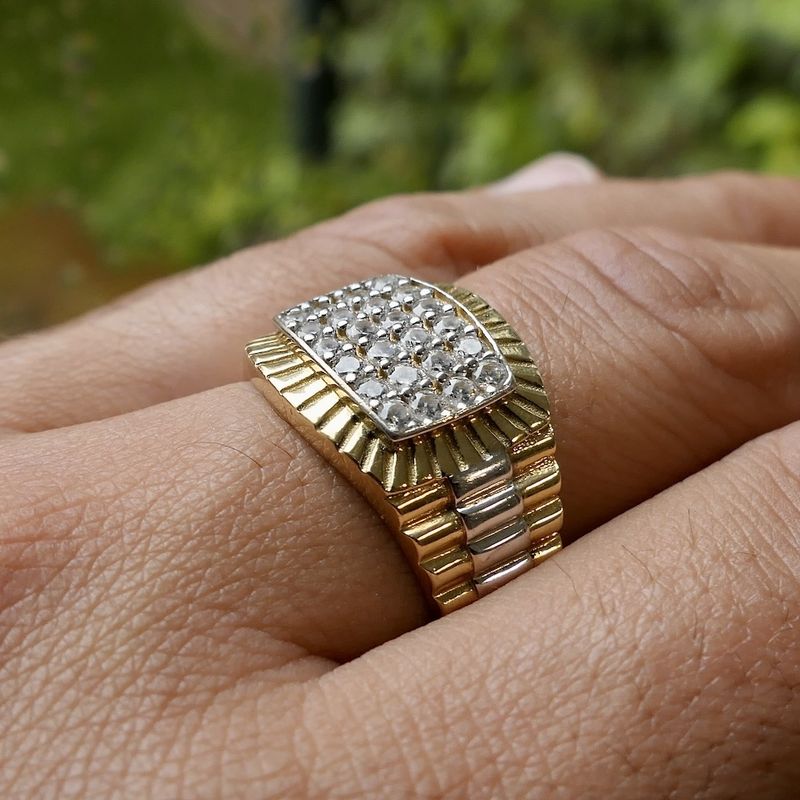 Image 11 of Two-tone gold Rolex President band ring with zirconia