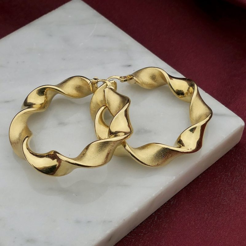 Image 2 of Gold spiral hoop earrings; Ø 45 mm