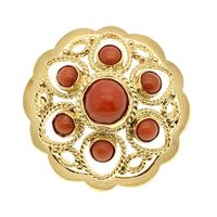 Antique gold brooch with red coral; filigree