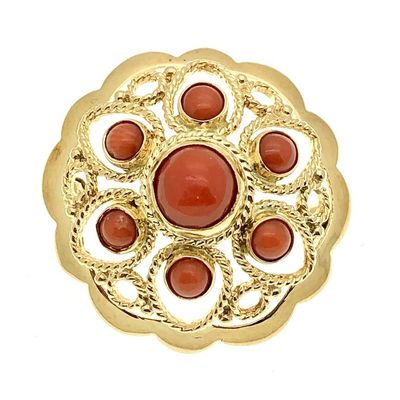 Image 1 of Antique gold brooch with red coral; filigree