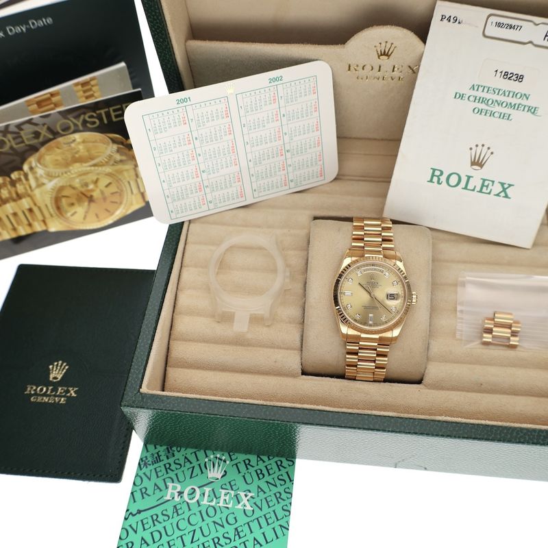 Image 17 of Rolex Day-Date 36mm 'Diamond Dial' 118238; 18k. Gold watch in full set