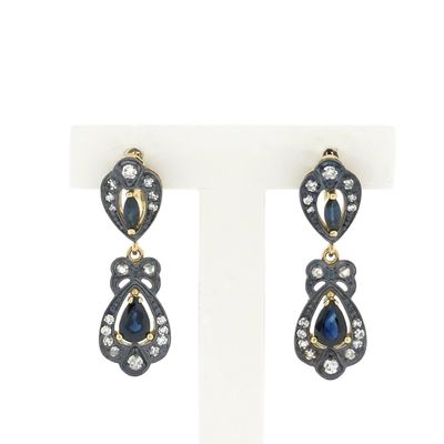 Image 1 of Gold/silver earrings with sapphire and diamond; Approx. 0.52 ct.