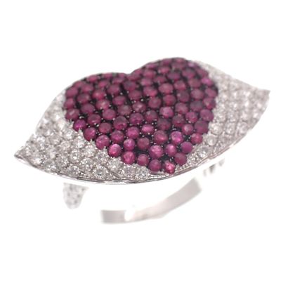Image 1 of 18 carat white gold ring Kiss; ruby ​​& diamond | 1.02 ct.