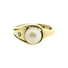 Image 3 of Gold ring with pearl and diamond; 0.01 ct.