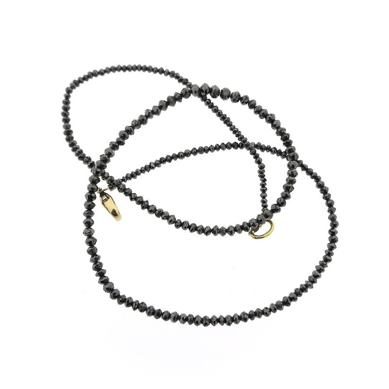 Image 8 of Black diamond bead necklace with gold clasp