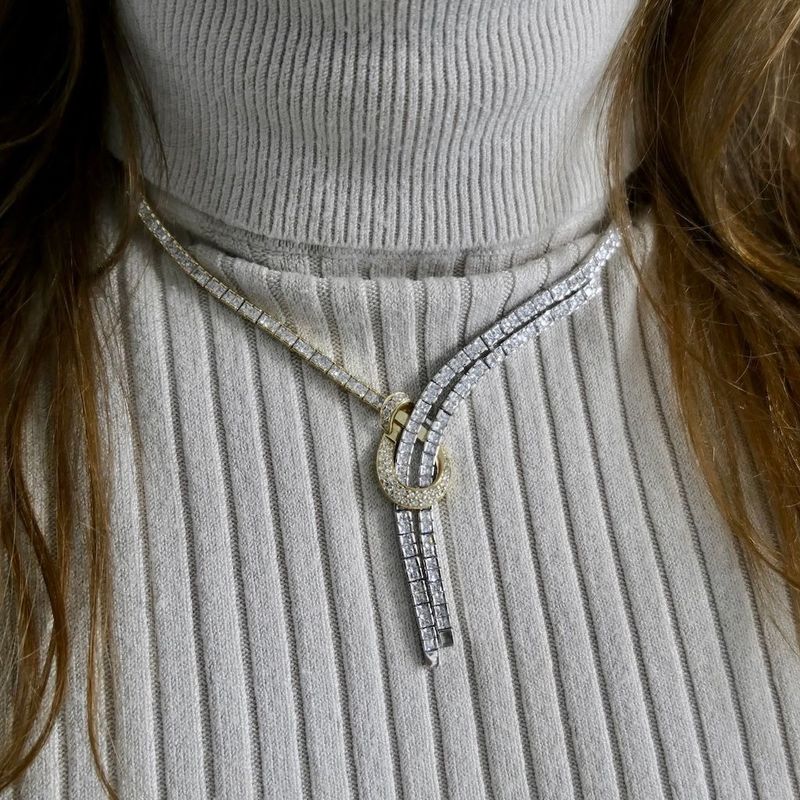 Image 8 of Bicolor Gold Bar Necklace with Zirconia