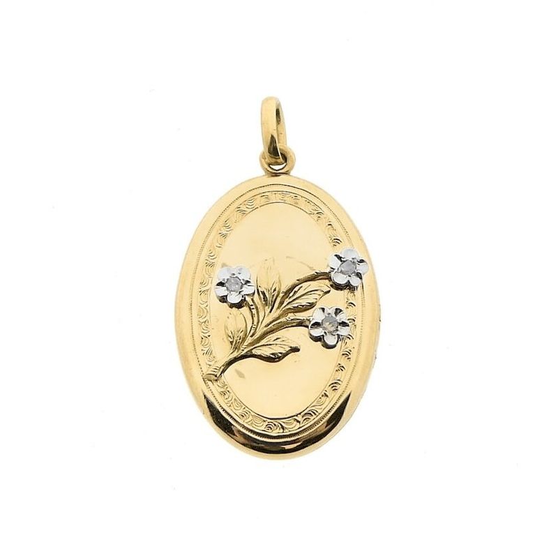 Image 1 of 18K Two-tone medallion pendant with rose-cut diamonds | 0.03 ct.