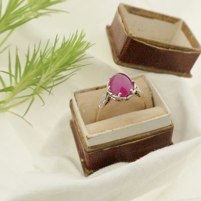 Image 2 of Two-tone ring with synthetic pink ruby ​​and diamond | Approx. 0.06 ct.