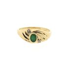 Image 3 of Gold Ring with Emerald & Zirconia; 14 Karat; Size 19