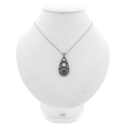 Image 1 of White gold necklace with fixed pendant and diamonds; Approx. 0.50 ct.