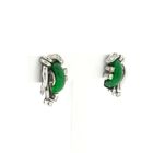 Image 3 of White gold stud earrings with jade and diamond; 0.38 ct.