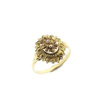 Antique two-tone gold ring of a beanie bell with pearl