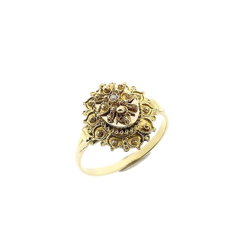 Image 1 of Antique two-tone gold ring of a beanie bell with pearl