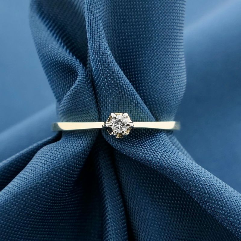 Image 2 of Bicolor gold solitaire ring with diamond; 0.045 ct.