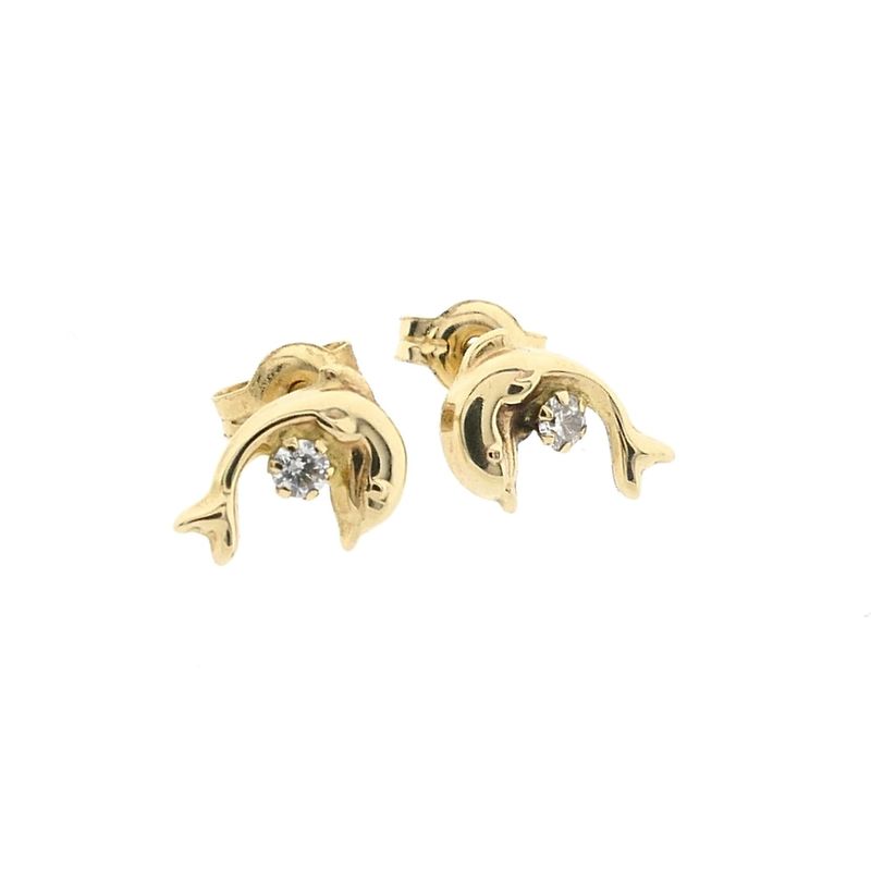 Image 10 of Gold Dolphin Earrings with Zirconia