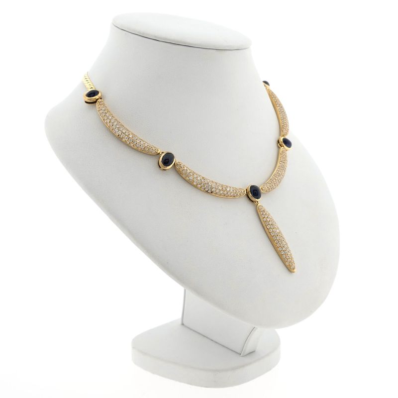 Image 6 of Golden Cardano Link Necklace with Sapphires and Diamonds; 8.47 ct.