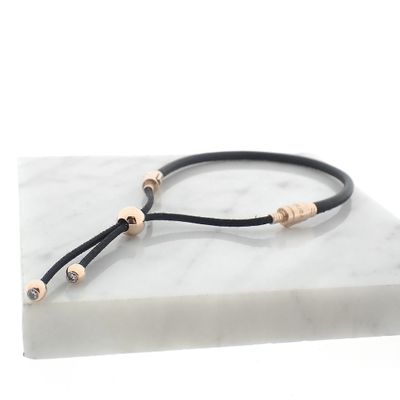 Image 2 of Pandora Moments; Black sliding bracelet; Rose gold plated