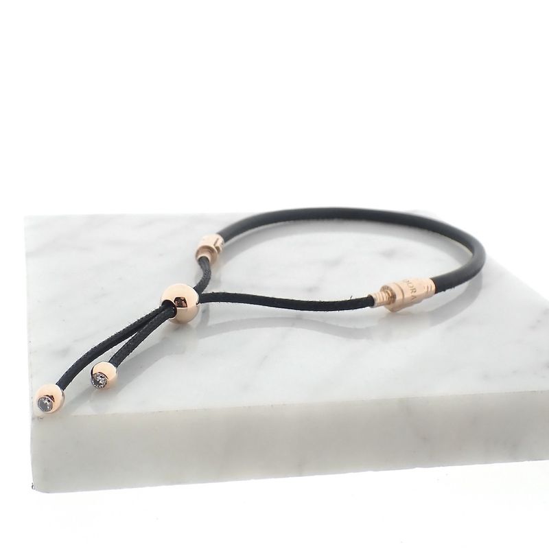 Image 2 of Pandora Moments; Black sliding bracelet; Rose gold plated