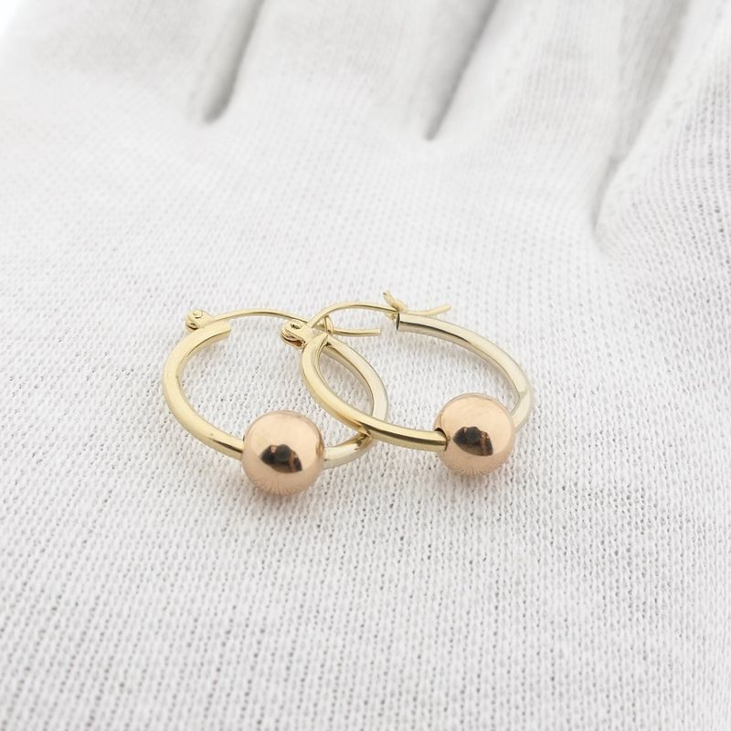 Image 10 of Tricolor gold earrings with a ball; Ø 16.5 mm