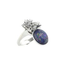 White gold cocktail ring with diamond and triplet opal