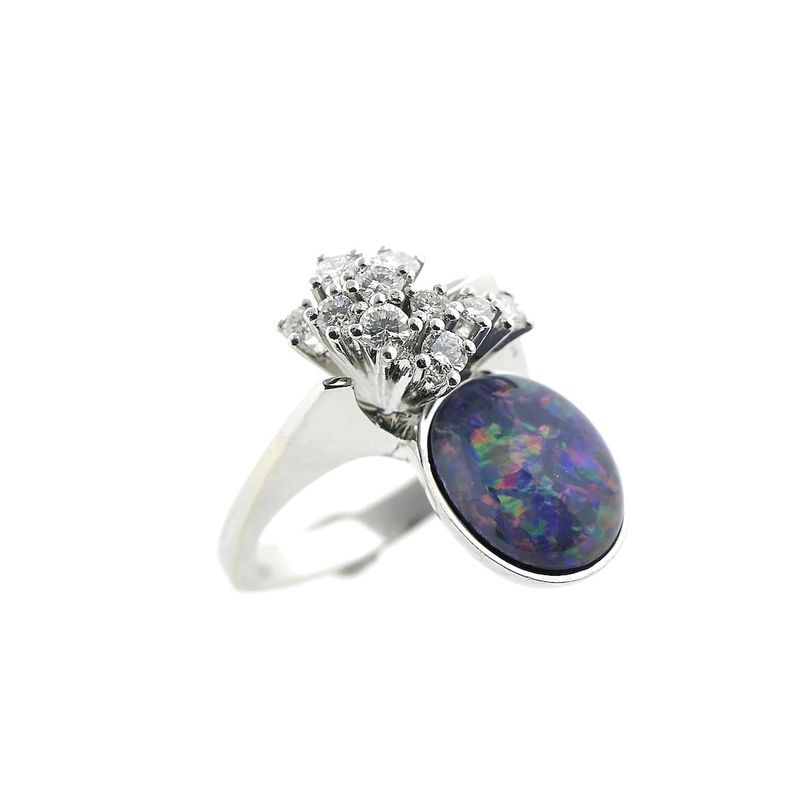 Image 1 of White gold cocktail ring with diamond and triplet opal