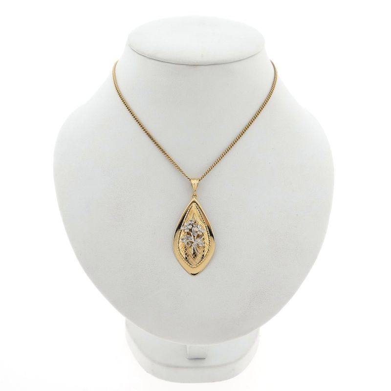 Image 3 of Bicolor Floral Gold Pendant with Zirconia
