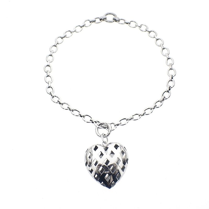 Image 1 of Silver anchor link chain with a heart pendant; ZINZI