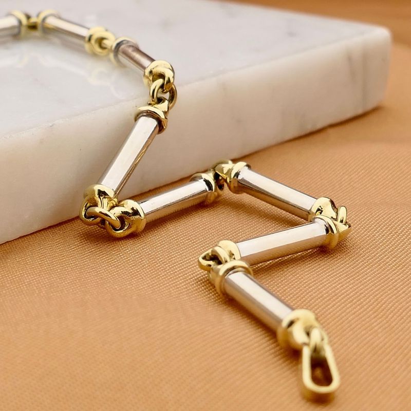 Image 2 of Bicolor Gold Bar Link Bracelet