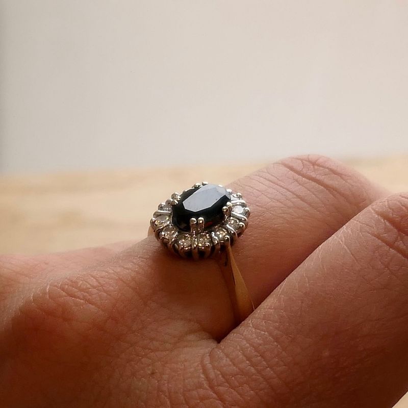 Image 7 of Gold Ring with Sapphire and Diamonds; 0.24 ct.