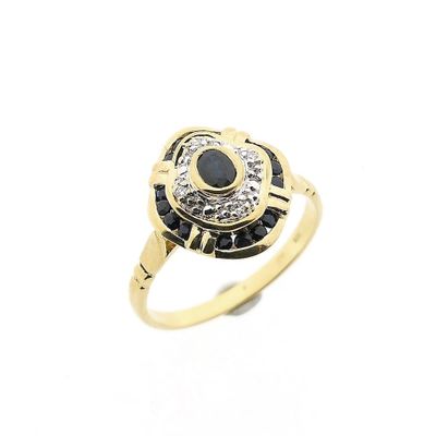 Image 1 of Gold Ring with Sapphire & Diamond; 0.02 ct; 14K; Size 17.5