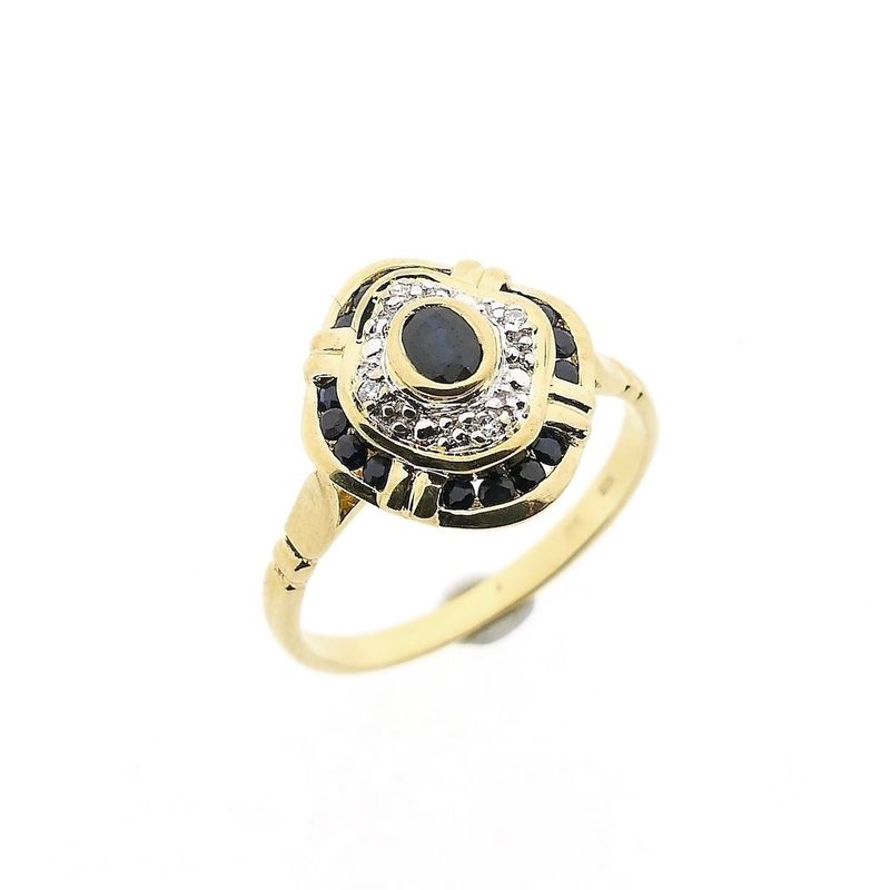Image 1 of Gold Ring with Sapphire & Diamond; 0.02 ct; 14K; Size 17.5