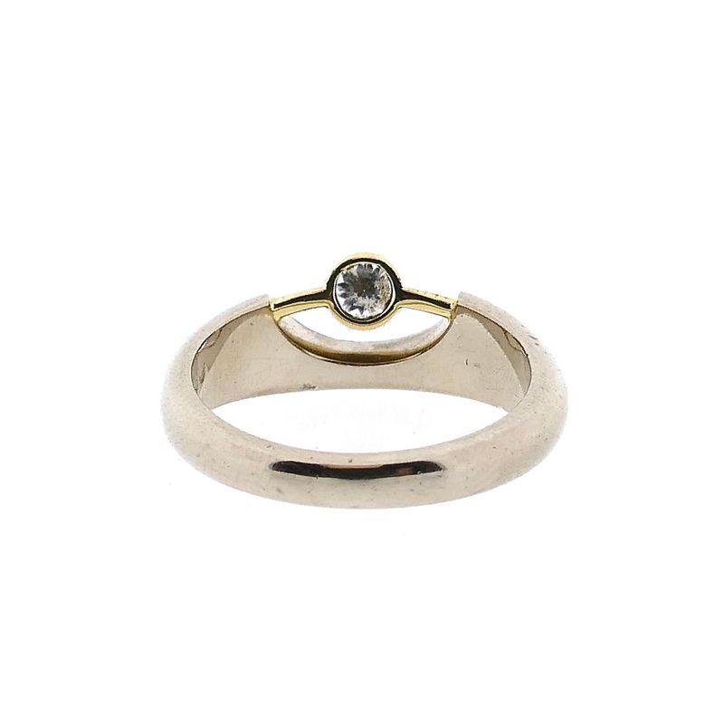 Image 4 of Bicolor Gold Solitaire Ring with Diamond; 14K; Size 17.5
