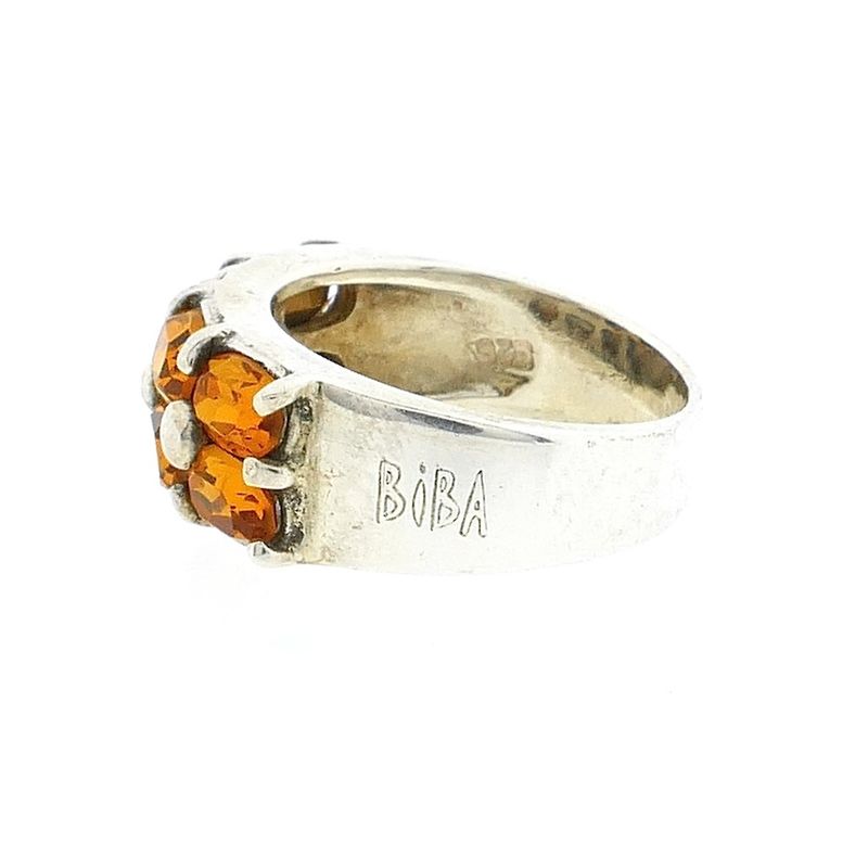 Image 9 of Biba silver ring with orange zirconia stones.
