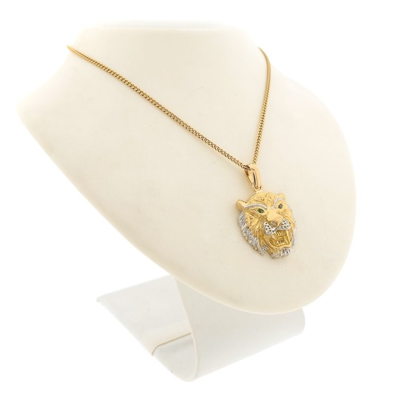 Image 6 of Two-tone gold pendant of a tiger's head with emerald